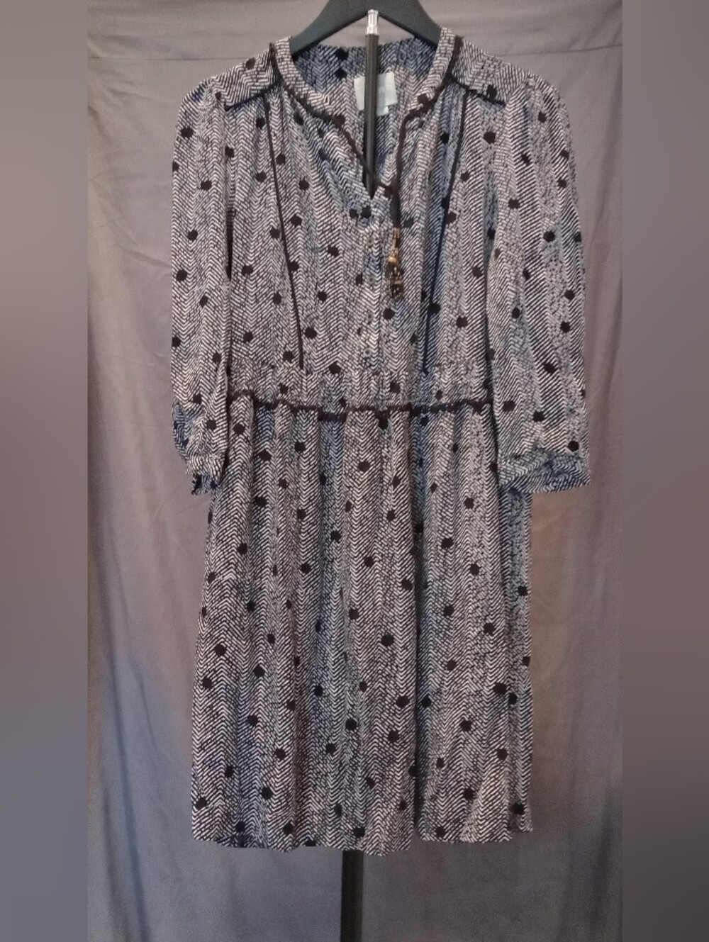 Maeve Black & White Chevron Pattern With Dots Midi Dress Women's Size S